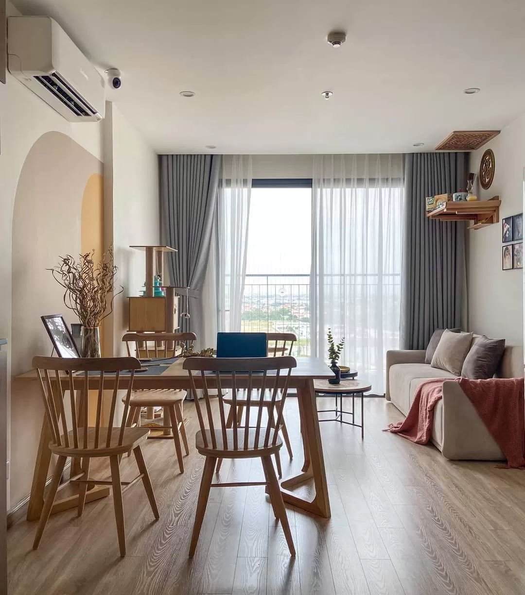 Rèm vải 2 lớp đẹp màu ghi giá rẻ cho phòng khách chung cư